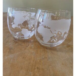 Scotch Whiskey Tumblers Set of 2 Etched Frosted Globe Glasses Glassware Bar